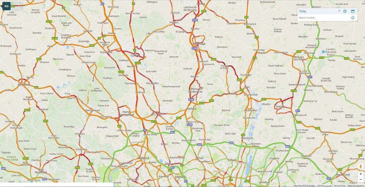 This is the current view of Hertfordshire's roads. Still much busier than usual as you'd expect, only travel if you need to. Remember you can check current road conditions via the traffic cameras at hertfordshire.roadworks.org