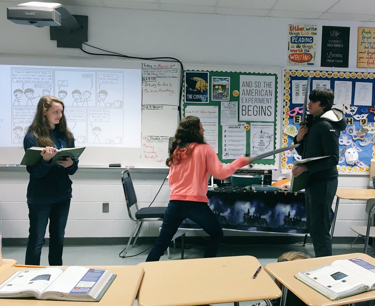 mrserinhealey's tweet photo. Romeo slays Tybalt!
The inflatable sword totally deflates!
Class is disrupted due to laughter!
Shakespeare lives to write another day!
Just your average English class on a rainy Friday. #chariholearns #welcometomyclassroom https://t.co/Z9dkxRUry4