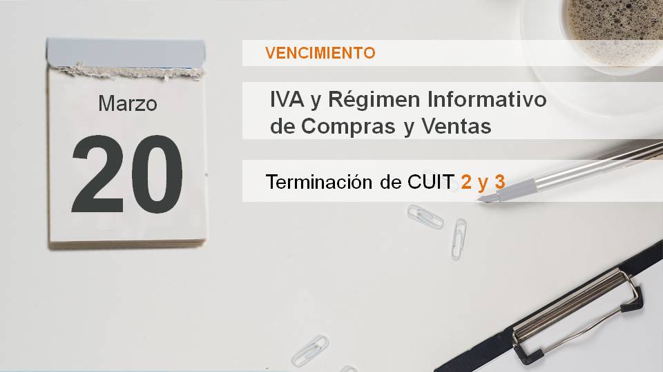 ARCA_informa's tweet image. #IVA y Régimen informativo de Compras y Ventas &amp;gt; hoy vencen las #CUITs terminadas en 2 y 3.