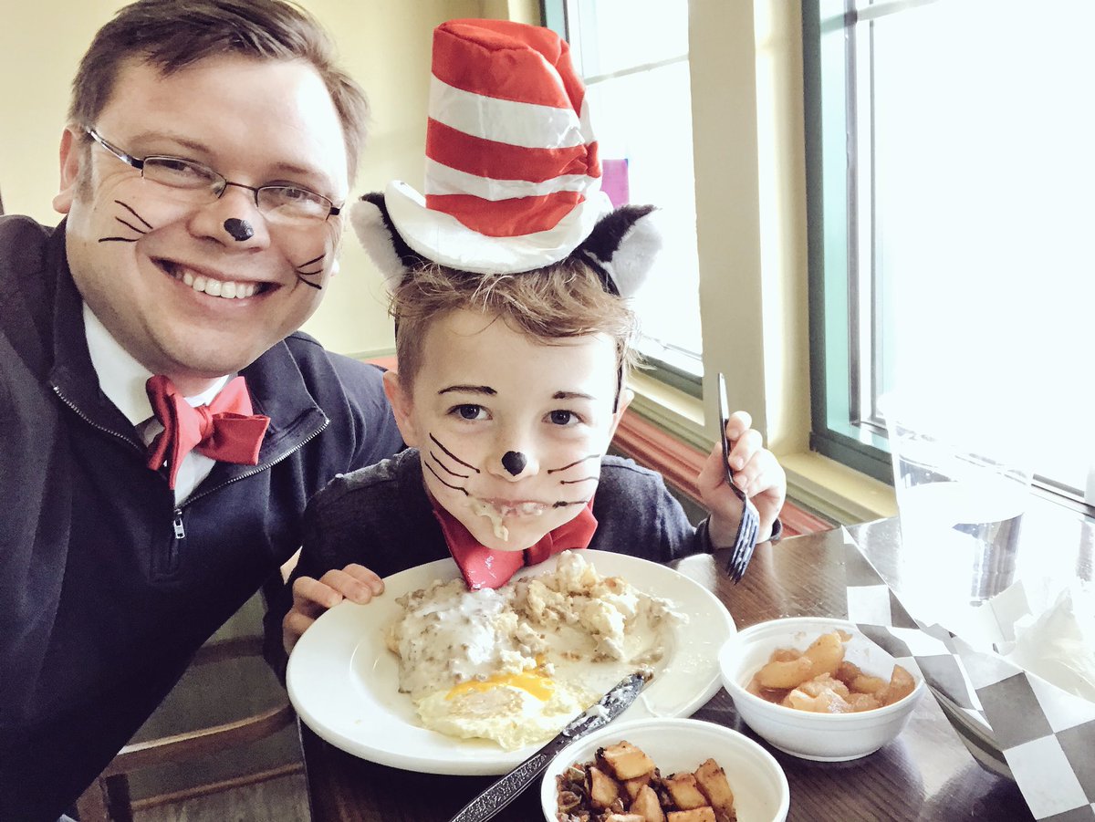 Our ‘Seussed-Up’ Executive Director Jason Smith with seussy son celebrating #DrSeussbirthday! Reading forward! 🍳 📚
