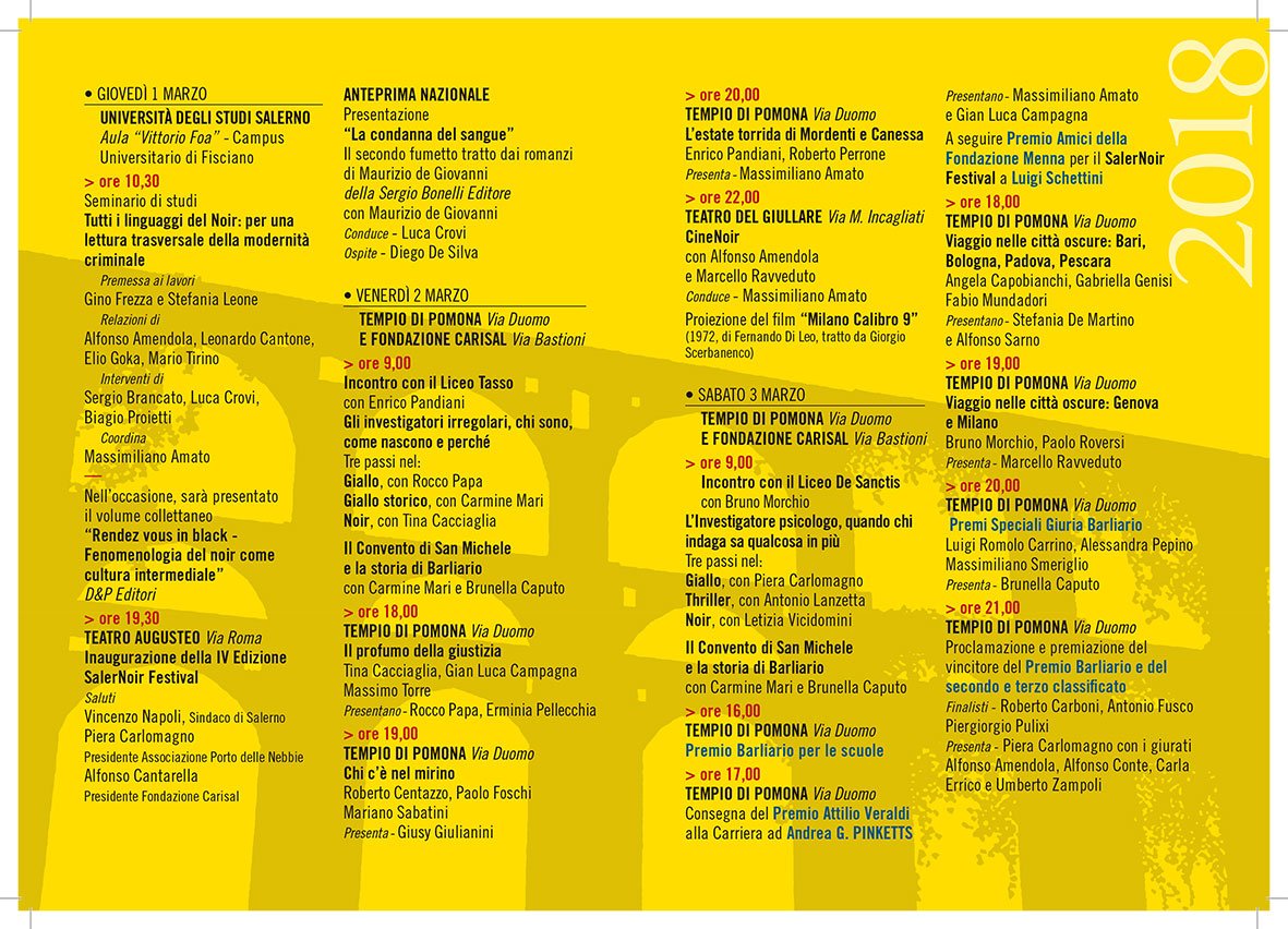APinketts's tweet photo. SABATO 3 MARZO ore 17,00
TEMPIO DI POMONA Via Duomo
A SALERNO i maestri italiani del GIALLO e del NOIR
Consegna del Premio Attilio Veraldi alla Carriera ad  Andrea G. PINKETTS
https://t.co/CZHV18iGcD https://t.co/k85k6l1Ah7