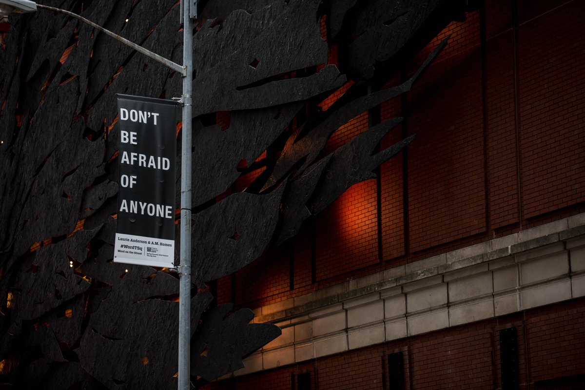 TSqArts's tweet photo. The collaborative work of renowned female artists and writers can be seen in #TimesSquare w/ 'Word on the Street, addressing urgent political concerns using poetic banners and signage. Learn more at https://t.co/idydz63x58. #WordTSq https://t.co/CPiUJYr34c
