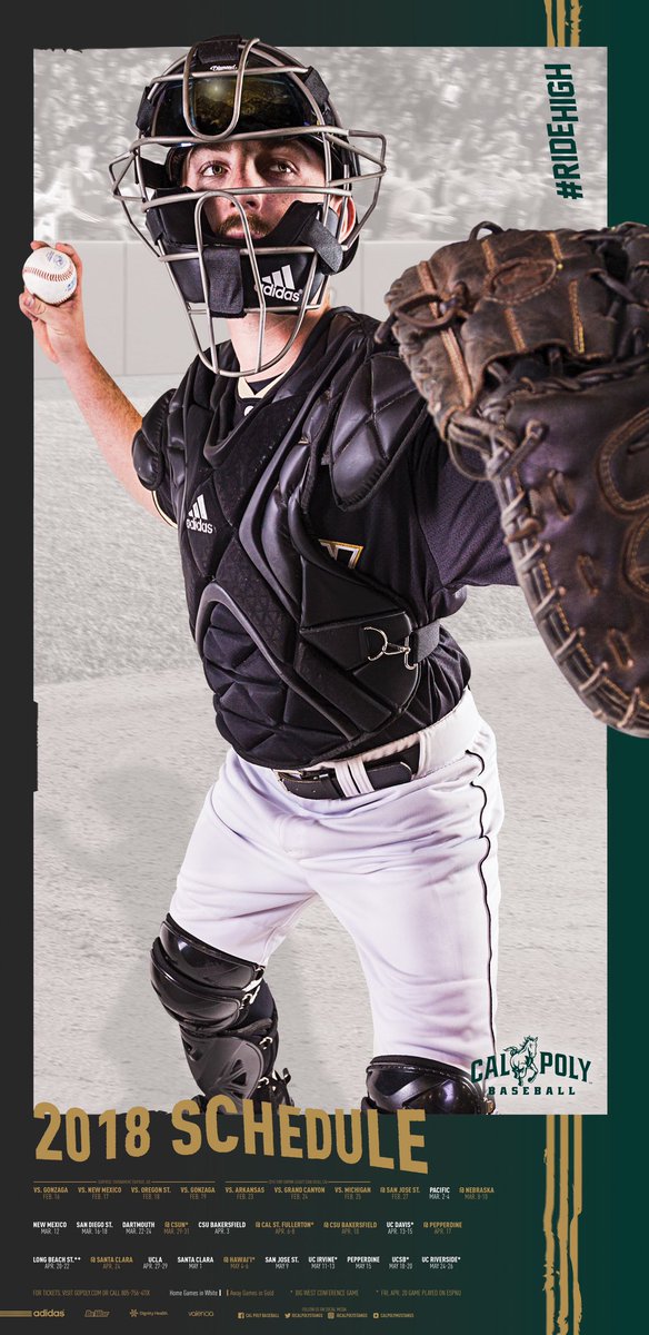 CalPolyBSB's tweet photo. Introducing our 2018 poster! Pick one up at our opener tonight!#RideHigh #CPPosterReveal https://t.co/FaM6O8L17o