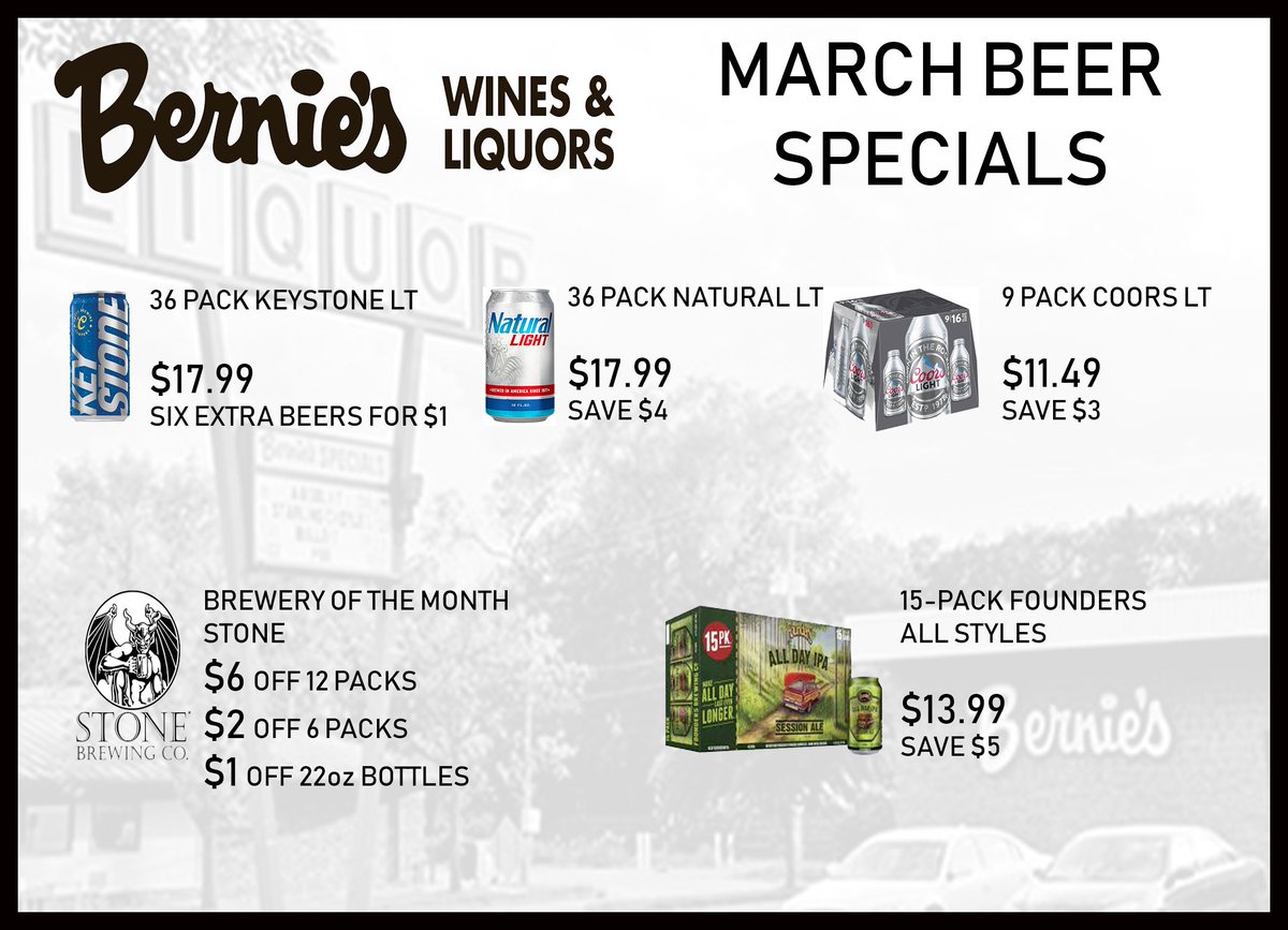 Enjoy these savings all month at Bernie's!