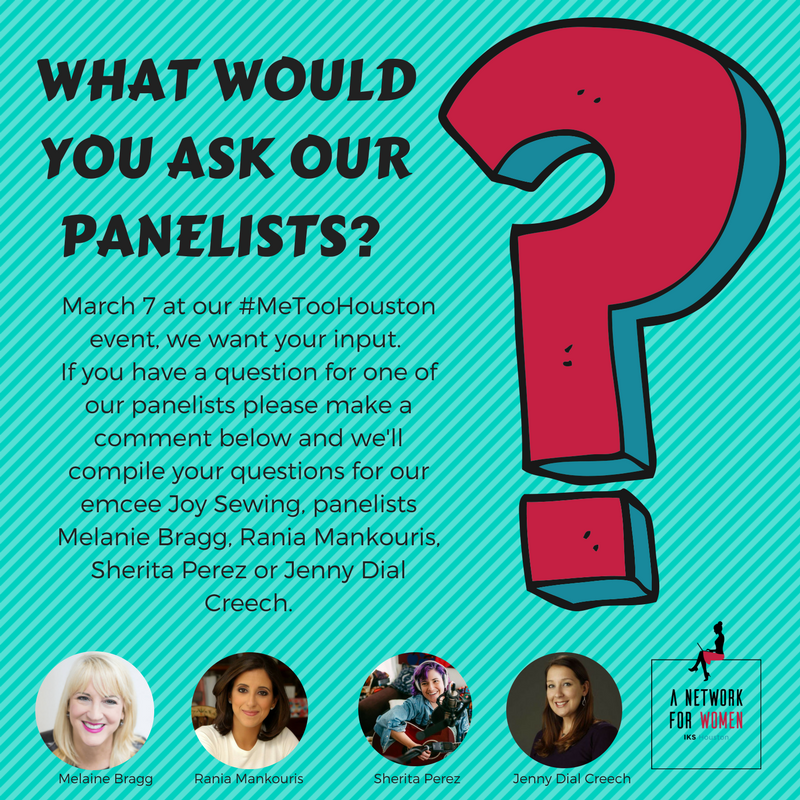 Ikshouston's tweet photo. @Ikshouston wants your input. What questions do you want answered by our #MeTooHouston panelists? Comment below. Thanks!

#MeToo #IKSH #ConnectInspireEmpower https://t.co/w3aF8LIHOW
