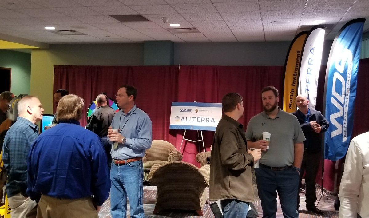 WDS_US's tweet photo. The new combined AllTerra Central team of Martin Instrument and WDS salespeople engaging with attendees at the 2018 Oklahoma Society of Land Surveyors Annual Convention. #OSLS #Trimble #landsurveying #surveylife #surveyequipment https://t.co/jU4FtSNmRI