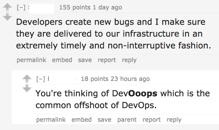 Metricly's tweet photo. "What is DevOps?" answered by Reddit... #DevOps #DevOoops https://t.co/v9ZYsDaICh