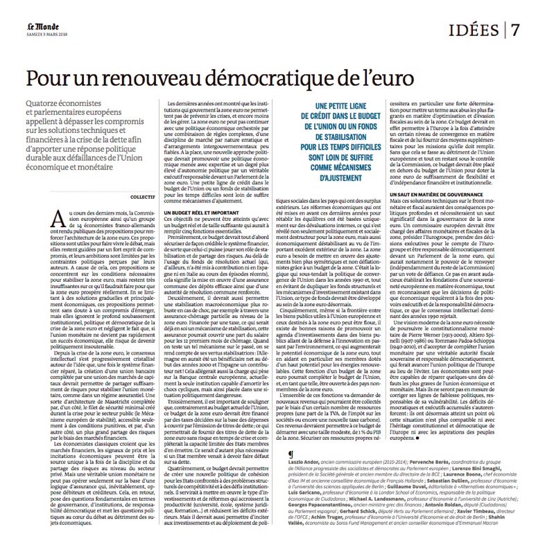 PervencheBeres's tweet photo. Il est temps de compléter l’euro avec un budget et plus de démocratie, la version en français de notre contribution  co-signée @LaszloAndorEU @LBiniSmaghi @AXAChiefEcon @SDullien @gduval_altereco @gpapak @XTimbeau @Shahinvallee https://t.co/518AxsSCSj