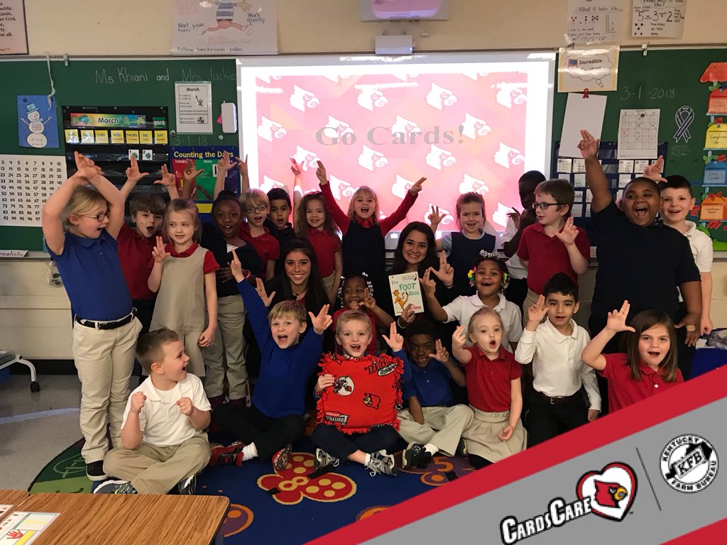 LouisvilleLCARE's tweet photo. .@CheerLouisville read to some great kids from Schaffner Traditional Elementary for Read Across America Week this morning! #CardsCARE #GoCards https://t.co/hsm02FFkvK