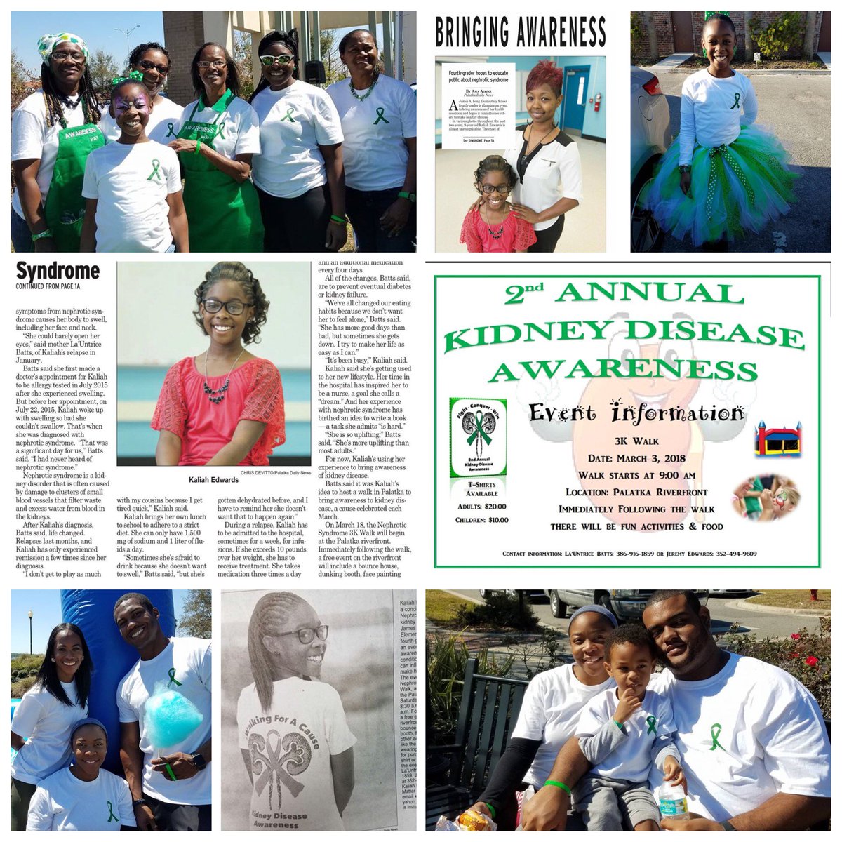 Heart_2Soul14's tweet photo. Please come out and support the 2nd Annual Kidney Disease Awareness 3K Walk and Fun Day Event tomorrow, Saturday, March 3rd. Walk Begins: 9:00 am #Palatka Riverfront #FunActivities #Food https://t.co/A5EZcTWLYk