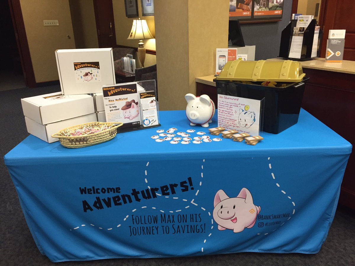 MeggBankerD's tweet photo. Hey Adventurers! Come the @AvidiaBank main office tomorrow and make a deposit into your adventure savings account! You can pick a prize from @BankSmartMAX treasure chest!! Come grab a cute sticker too!! https://t.co/2muUHq4BYi