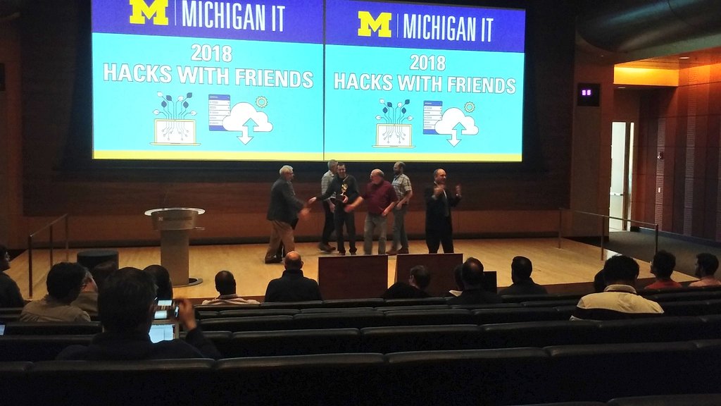lsloan_umich's tweet photo. It's Team 2, MPressive. Congrats! #HacksWithFriends #HWF2018 https://t.co/iwb3kSOxAm