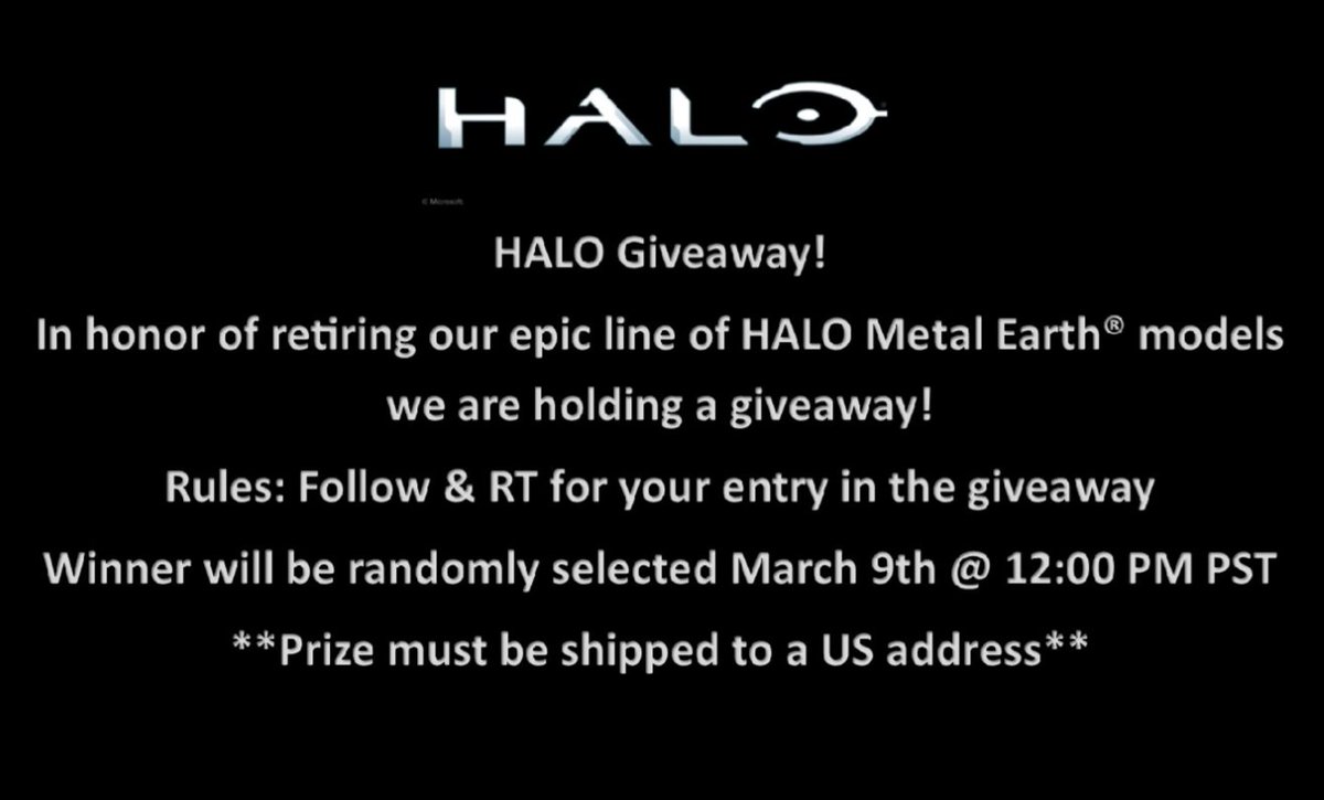 MetalEarth3D's tweet photo. HALO Metal Earth® Retirement Giveaway! https://t.co/r9e0nv1Ns0