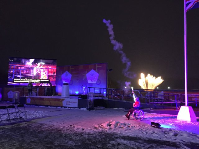 wheelpower's tweet photo. We're off with a BANG! The #HeritageFlame lighting ceremony is under way at Stoke Mandeville stadium and we're having a BLAST! https://t.co/x50zm7OsN9