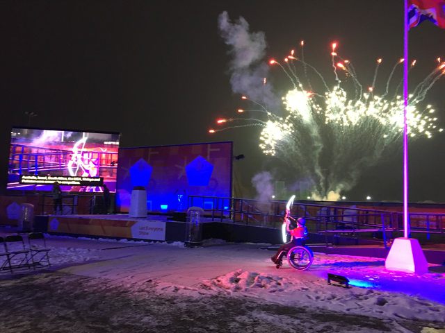 wheelpower's tweet photo. We're off with a BANG! The #HeritageFlame lighting ceremony is under way at Stoke Mandeville stadium and we're having a BLAST! https://t.co/x50zm7OsN9