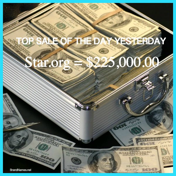 brandnamesinc's tweet image. 💰Top #domain sale of the day yesterday… ⭐ Star.org sold for $225,000.00

#domainname #domainn#domainnames