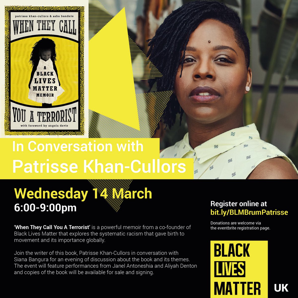 CIVIC_SQUARE's tweet photo. When They Call You A Terrorist: Birmingham Welcomes Patrisse Khan-Cullors; 
@OsopePatrisse is an artist, organiser, freedom fighter &amp; co-founder of @BlkLivesMatter.
@UKBLM &amp; @galdemzine host a day of inspiration &amp; organising @ImpactHubBrum.
BOOK NOW: https://t.co/kYJ7Yi1Oad https://t.co/DCU6bqmjno