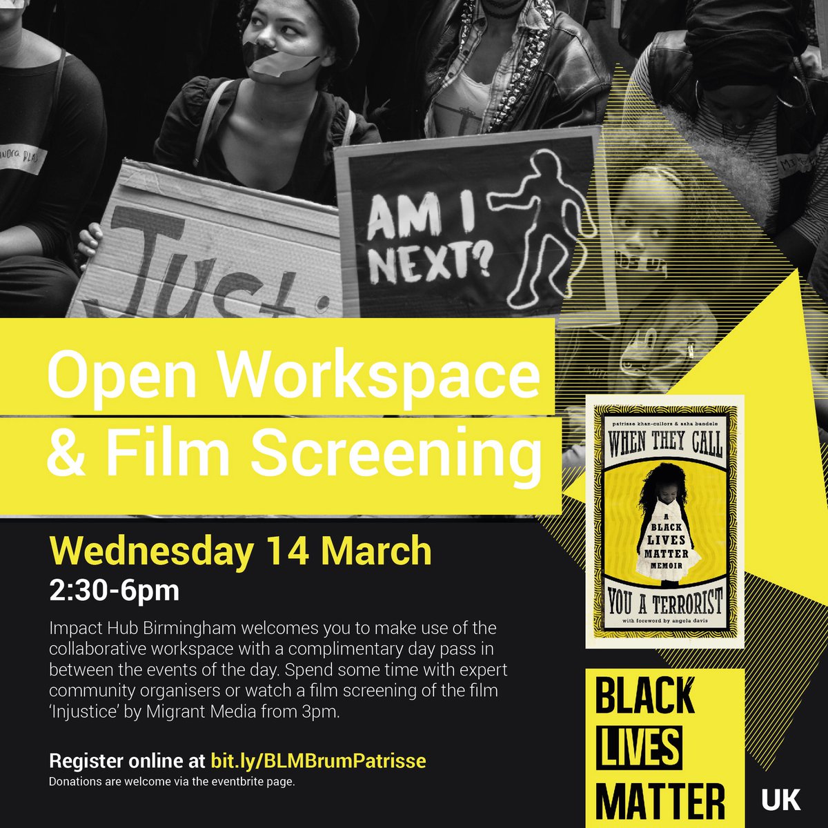 CIVIC_SQUARE's tweet photo. When They Call You A Terrorist: Birmingham Welcomes Patrisse Khan-Cullors; 
@OsopePatrisse is an artist, organiser, freedom fighter &amp; co-founder of @BlkLivesMatter.
@UKBLM &amp; @galdemzine host a day of inspiration &amp; organising @ImpactHubBrum.
BOOK NOW: https://t.co/kYJ7Yi1Oad https://t.co/DCU6bqmjno