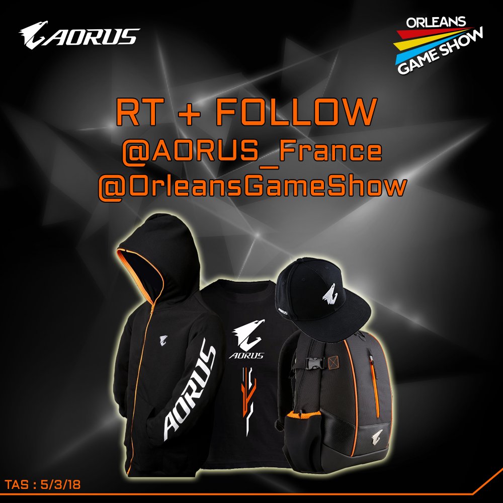 AORUS_France's tweet photo. [#GIVEAWAY][#OGS2018]
🎁 Remporte ton pack de goodies pour l'Orléans Game Show !
🔸 Follow @AORUS_France 
🔸 Follow @OrleansGameShow 
🔸 RT ce tweet 

TAS : 05/03/18 https://t.co/YvLHNm9n7t