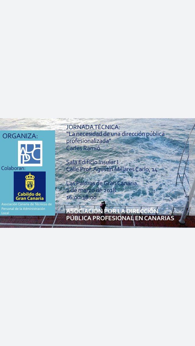 2016ADPC's tweet photo. Celebrada la Jornada Técnica “La necesidad de una dirección pública profesionalizada”. Edificio Insular I-Las Palmas de Gran Canaria @GranCanariaCab @CarlesRamio #ACATPAL https://t.co/TKVdizgLjK