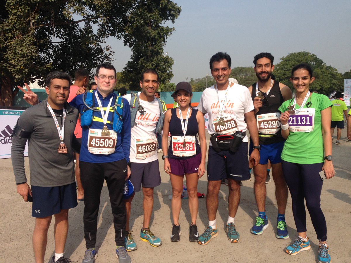 allinrunning's tweet photo. [2018 NDM RACE UPDATE]
Strong performances by the #ALLinRunning crew at the 2018 @NDelhiMarathon.
Participation across all #race categories - #marathon, #halfmarathon, #10K and #5K. Individual stories coming up!

#Congratulations #NDMFinisher #Finisher
#Running #Racing
#RunALLin https://t.co/UfEIcTNa8x