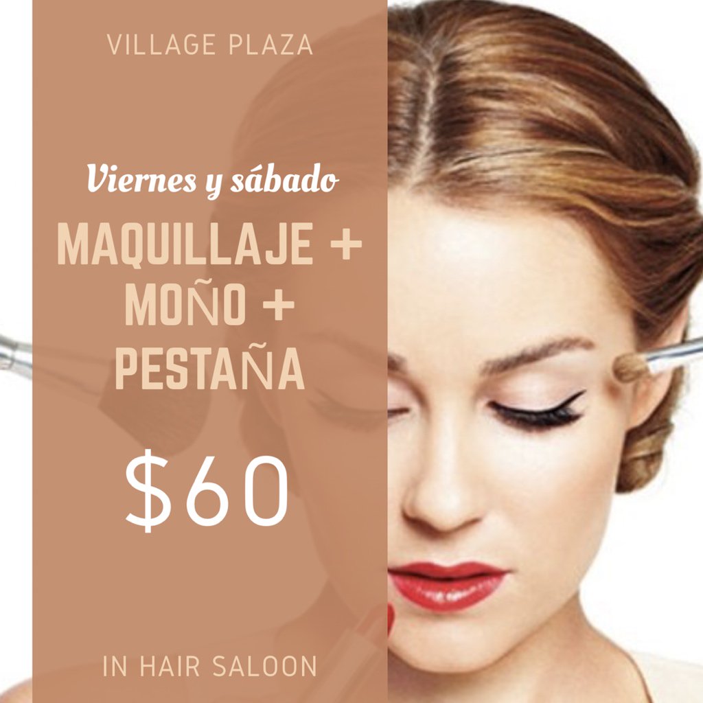 InHairSaloon's tweet photo. Promo por fin de semana: Maquillaje + Moño + Pestaña = $60. Visítanos en @inhairsaloon del @VILLAGE_PLAZA  #makeup https://t.co/L8wtxzB7g4