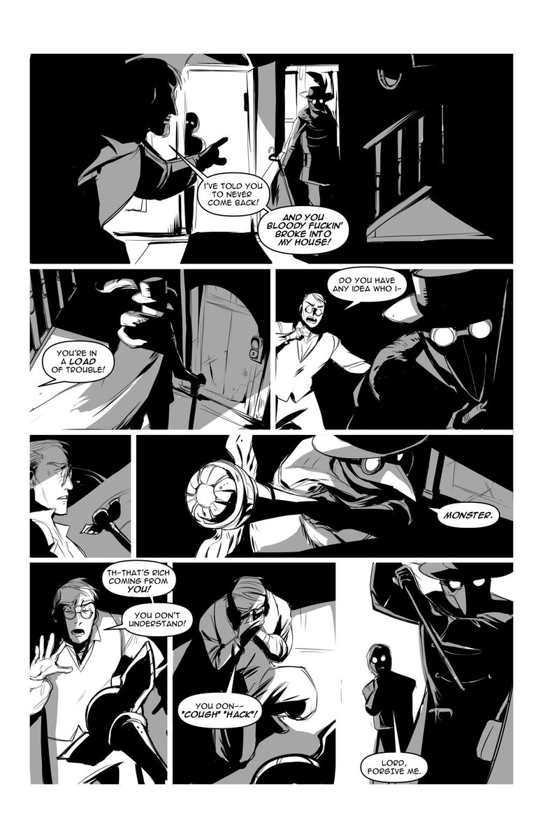 Had to draw a comic from another student's script for my visual development class--It's rough as HECC but I really like how one or two panels turned out and I need to post more art so HERE WE GO!!!
I am not the best at black placement, but it is so Satisfying™ to do.