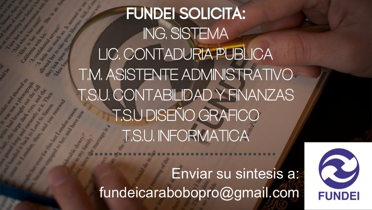 #PASANTIAS #CARABOBO #FUNDEI #ESTUDIANTES #TSUINFORMATICA #TSUDISEÑOGRAFICO #TSUCONTABILIDADYFINANZAS #ASISTENTEADMINISTRATIVO #INGSISTEMA