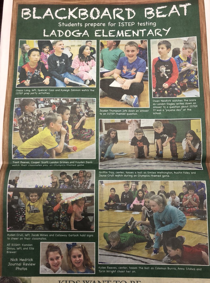 LadogaCanners's tweet photo. #CannerCurling and the ISTEP Pep Session is featured in today’s Blackboard Beat! Thanks to the @JournalReview for always highlighting the wonderful things happening in our schools. @SMontgomeryCSC https://t.co/3ItiWRJdWx