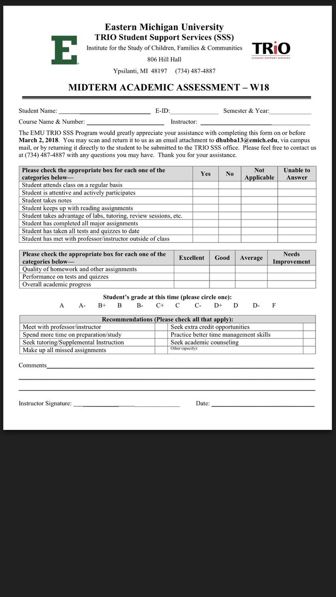 EMU_TRIOSSS's tweet image. Don’t forget midterms assessment can still be turned in the due date is extended to next Friday don’t forget to get them in!! 😃