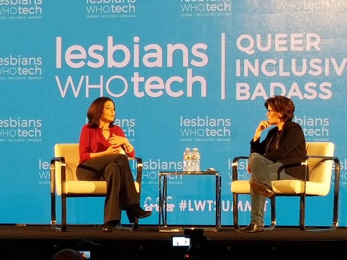 DebbiRad's tweet image. Kara and Sheryl at Lesbians who Tech conference.   #wdaylife #LWTSUMMIT