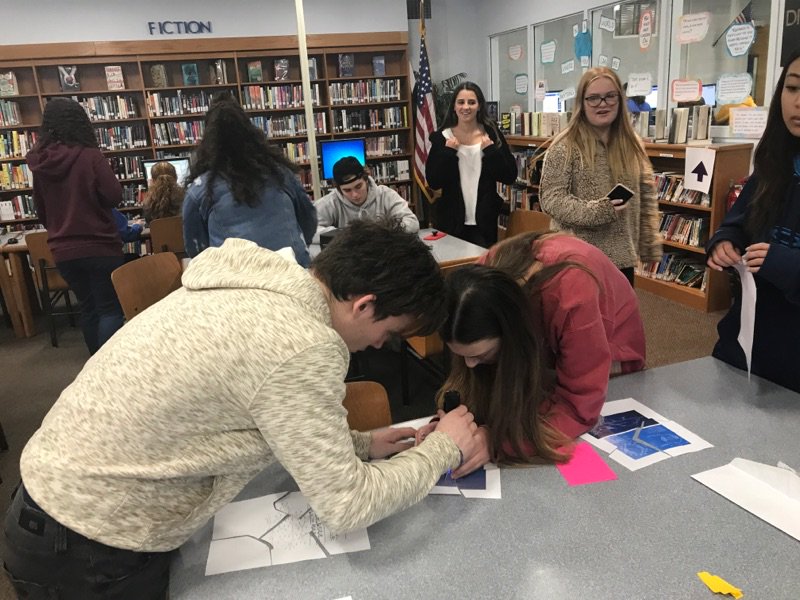 CalhounLibrary's tweet photo. Mr. Joyce's leadership classes participated in a #breakoutedu session today in the library! #FunFriday #LibrariesTransform https://t.co/n5OYYVlIKL