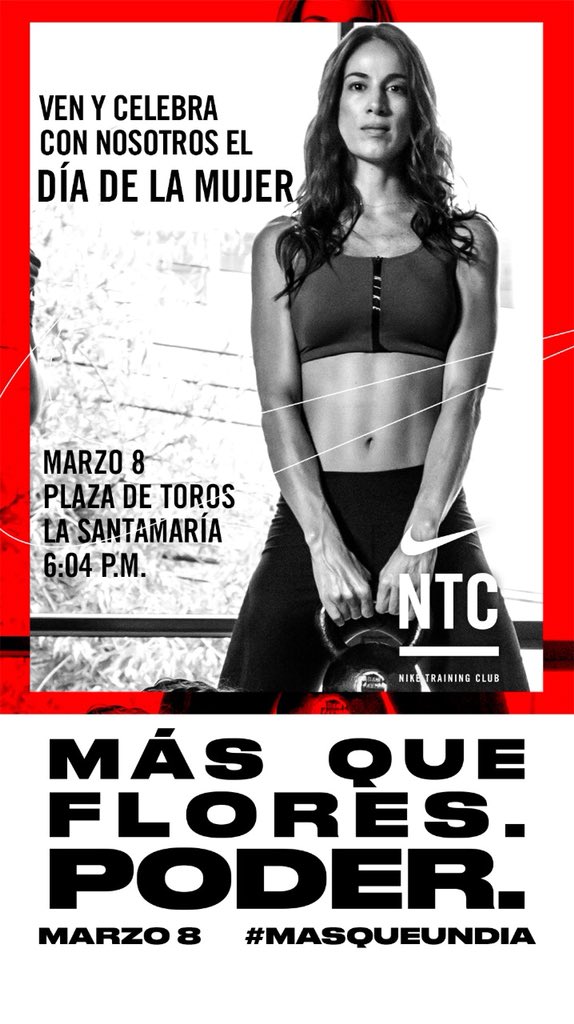 catapelaez4's tweet photo. Más que flores. Poder. 
Porque todos los días somos poderosas! Acompáñanos!
El 8 de marzo celebramos el día internacional de la mujer con un NTC! 
Plaza de Toros La Santamaría, Bogotá, 6:04pm
https://t.co/Yc84hzTZvZ
#masqueundia #nikewomen @EnamorateBOG @NikeTraining https://t.co/LjSgcoBEw0
