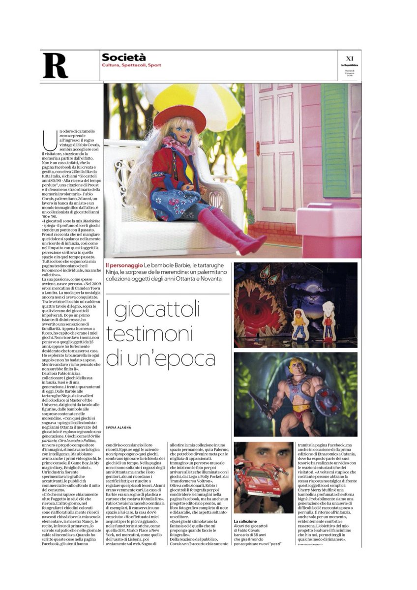 I #giocattoli degli #anni80 e degli #anni90 testimoni di un'epoca su <a href="/rep_palermo/">Repubblica Palermo</a> 
Fabio Covais ne ha centinaia e sogna uno spazio permanente dove allestire la sua #collezione e un libro fotografico.
Per condividere il suo regno #vintage e molto di più