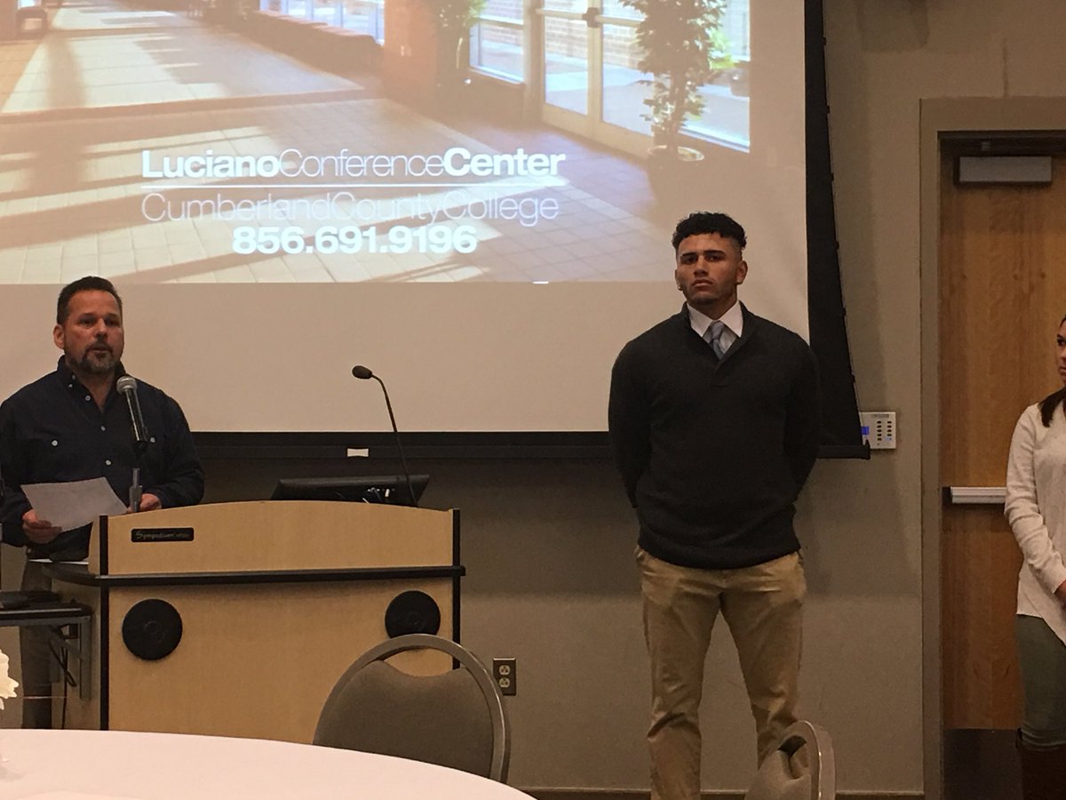 Keith7Gorman's tweet photo. Thanks to scholar-athlete(baseball)Elias Agostini for speaking at our 35th annual High School counselors breakfast this morning! @delseaathletics 2017 grad posted a 3.85 gpa in 1st college semester. #presidentslist @ccc_admissions @GoCCCDukes. Good squat number at the #PIT too! https://t.co/lDyZyw40Cw