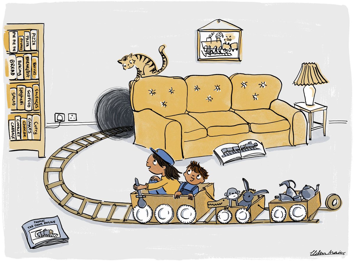 HelenDTM's tweet photo. One train the snow can't delay! #CardboardExpress #ImaginationLine 
#colour_collective #kidlitart #illustration https://t.co/KPvgDFCrIG