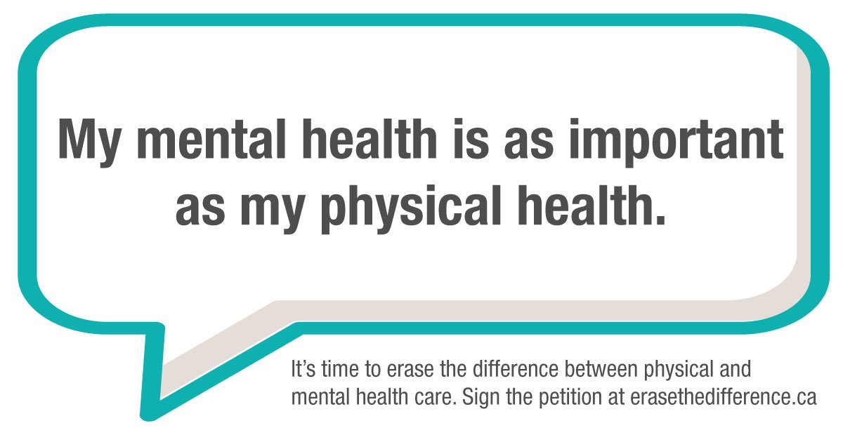 CMHAOntario's tweet photo. t's time to #erasethedifference and fund #mentalhealth and addictions care the same as physical health care. Sign the petition if you agree: https://t.co/PUYZ5L5yyT https://t.co/6MmiJ5iVkC