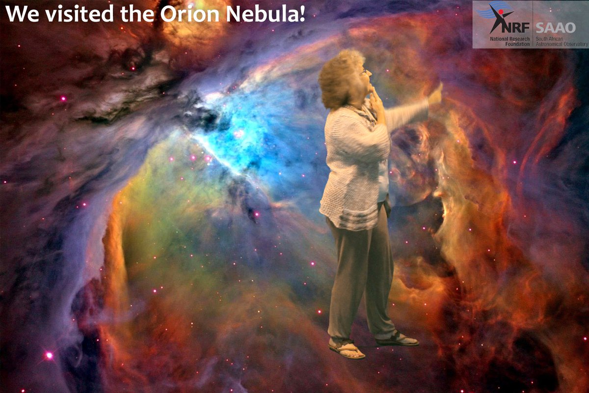 Marion_edu's tweet photo. #MAPPP9@skasa_outreach SAAO Visitor's Centre at Sutherland allows you to take a photo of yourself with an astronomical object of your choice - so I decided to visit the Orion Nebula, where new stars shine in visible light and unborn stars show up if the picture is in infrared https://t.co/LBYxGs6j37