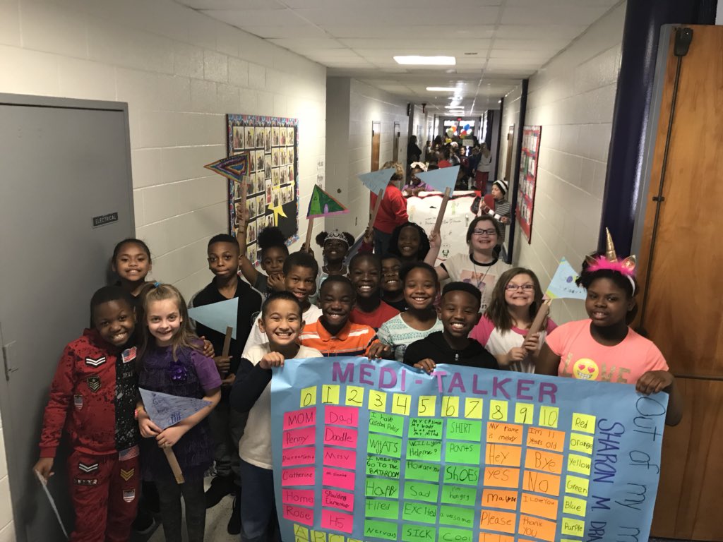 VaughnSquad's tweet photo. #VaughnSquad representing one of our favorite books, Out of my Mind, by @sharonmdraper for the @HarbisonWestEl book parade! #AllAbilitiesMatter https://t.co/Yt9cJDV4Oz