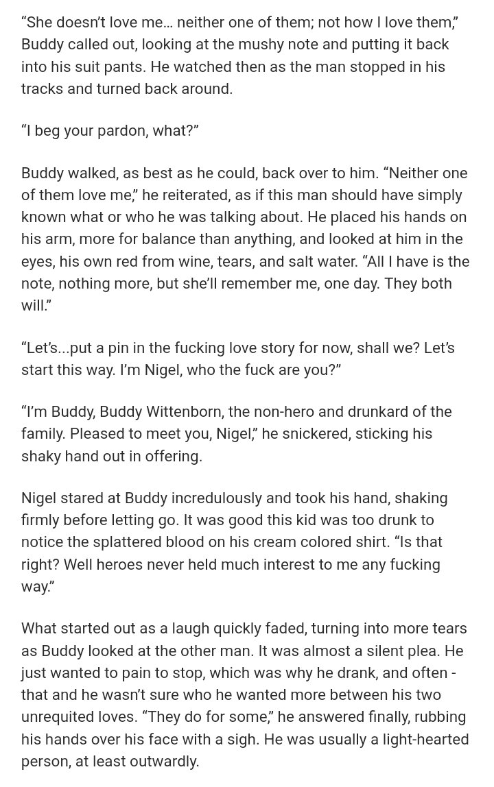 "Made to love" Ch. 1/? written by yours truly lol. archiveofourown.org/works/13847871…
#EveningDogs #BuddyWittenborn #Nigel #ModernAU #HannibalExtendedUniverse #Longing #SlowBurn (not too bad though)