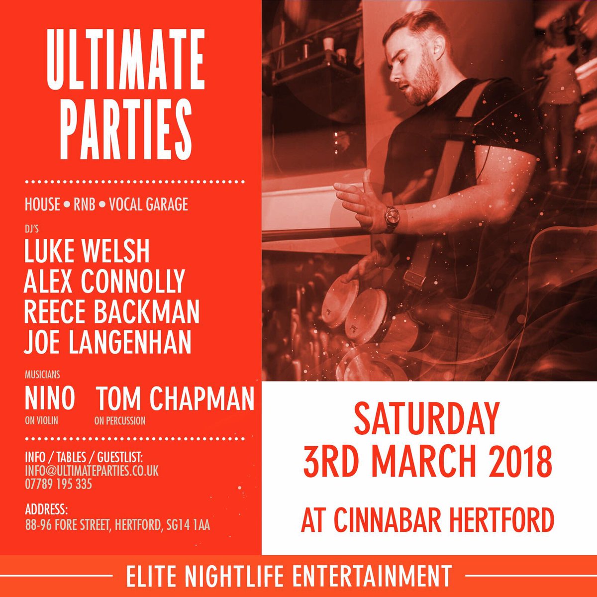 🥁🙌🏻 <a href="/CinnabarHrtford/">Cinnabar Hertford</a> tomorrow night for <a href="/UltimateP_rties/">Ultimate Parties</a>.....<a href="/RyanJenner/">Ryan Jenner</a> what’s your tab number? Asking for a friend 👀