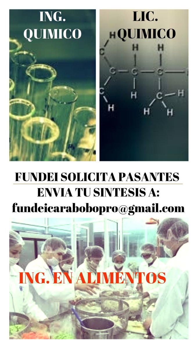 #PASANTIAS #CARABOBO #FUNDEI #ESTUDIANTES #INGQUIMICA #LICQUIMICA #INGENALIMENTOS