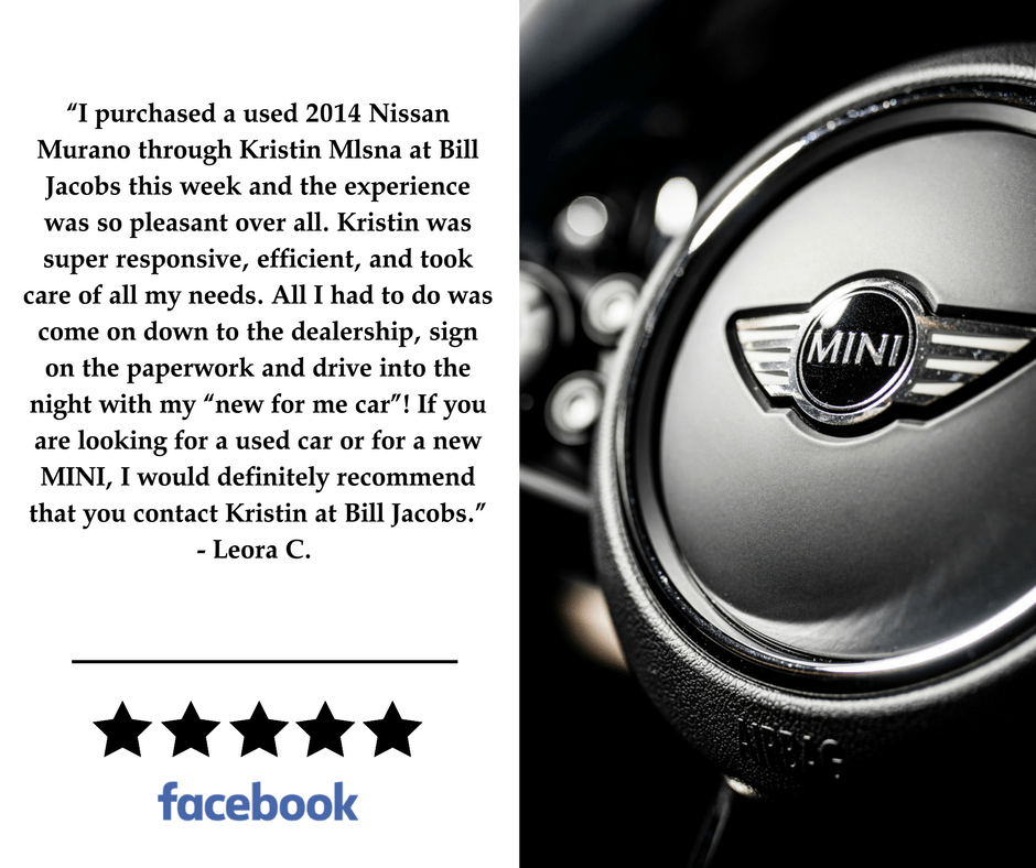 BillJacobsMINI's tweet photo. Thank you for the review, Leora! We are happy to hear that Kristin provided you with excellent customer service and we hope you are enjoying your "new for you" car! https://t.co/Ku0Ij5hWOj