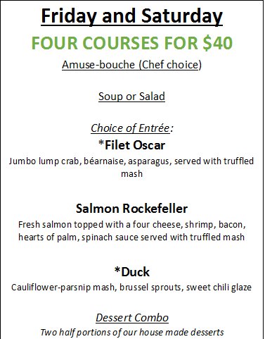 4 Course for $40 tonight! Come on in and try some of the new menu items.