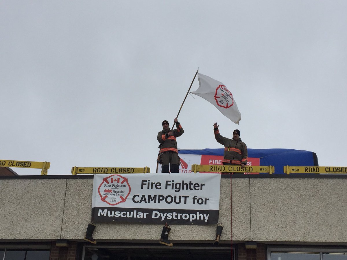 MH_Firefighters's tweet photo. Our Rooftop Campout for Muscular Dystrophy is underway!!! Thanks to everyone who stopped by for today’s opening ceremonies. If you can, please consider coming down to Station 1 to help improve the lives of those affected by Muscular Dystrophy. #medhat https://t.co/rApcMtX6Cr
