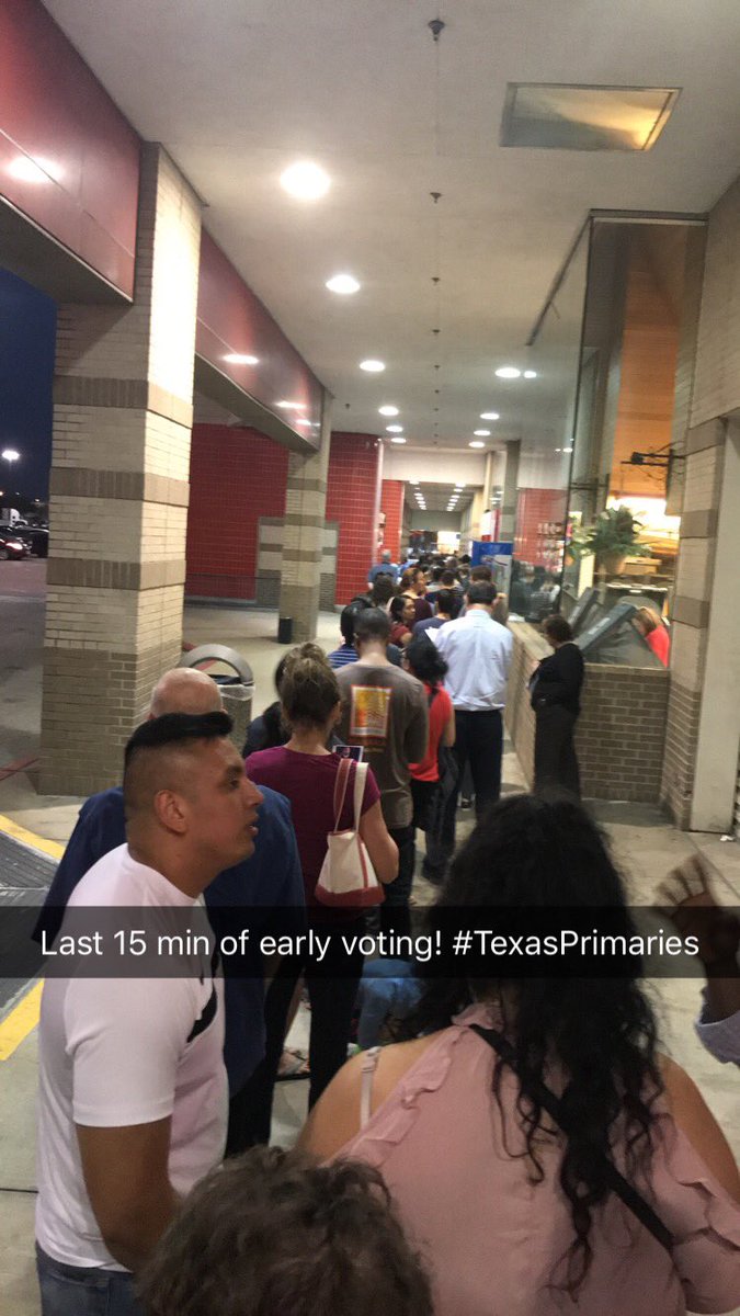 arominski4's tweet photo. It’s late but we’re here, last day of early voting for the #TexasPrimaries Happy to see so many people performing their civic duty! https://t.co/yVgJF5zCFT