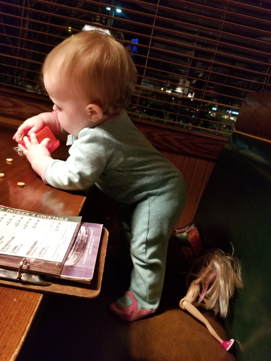 Mom was out with friends tonight so dad took the girls out for pizza.  I currently have a whole pizza in a box and I kept getting the  "smile and stare" which made me feel about what inches tall.  We made it out alive, but barely. #DadLife