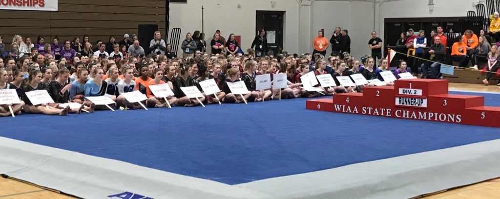 HUHS_Athletics's tweet photo. HUHS gymnastics scores a 142.033!! That’s a new school record and 4th place at State!! GREAT SEASON GIRLS!! https://t.co/Dd3DwJI9H4