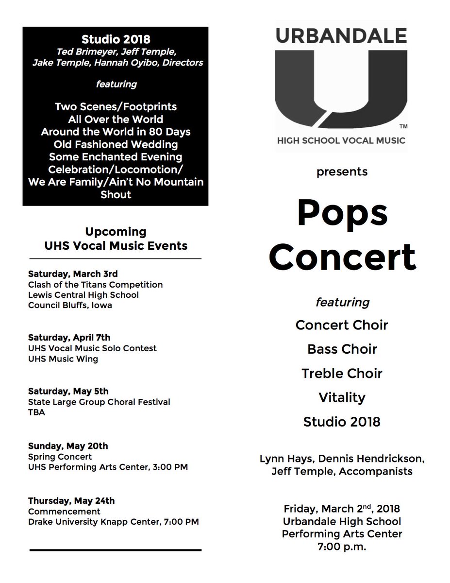 JHawkVocalMusic's tweet photo. Pops Concert II
Friday, March 2nd
7:00 PM
@UHS_UCSD PAC
$5 adults, $3 students K-8
https://t.co/Yj0W9SRsdt https://t.co/T2JQKvjYET