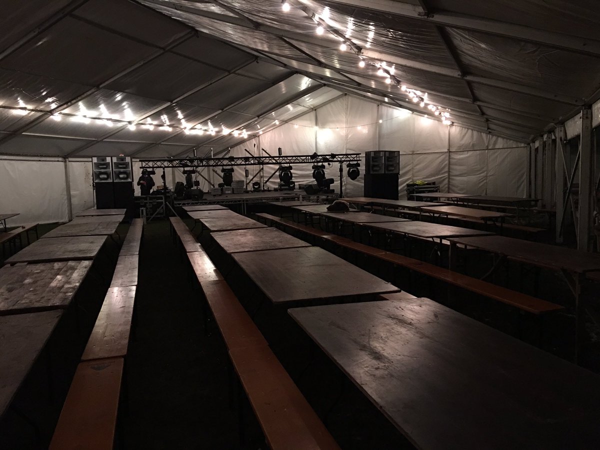 BigCheeseFest's tweet photo. @Becky_Vance It is 🧀 Entertainment marquee is ready to rock - Expect English Disco Lovers (EDL) / Guy Lloyd / Musical Bingo &amp; our headliner N-Trance to keep us dry if it rains https://t.co/kFBtsDqS0s